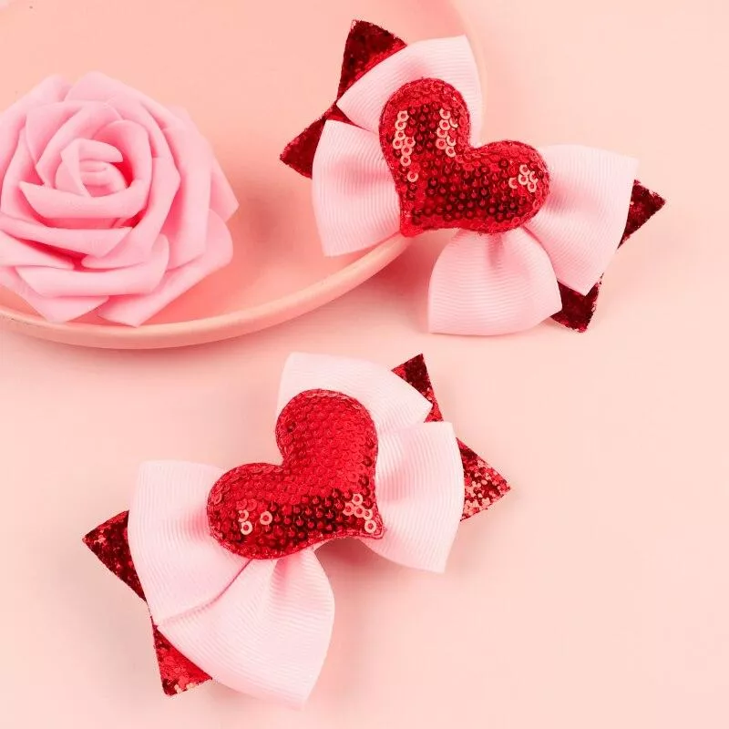 2Pcs Fashion Heart Love Bows Hair Clips Glitter PU Leather Bowknot Hairpins Women Girl Valentines Day Barrettes Hair Accessories 2Pcs Fashion Heart Love Bows Hair Clips Glitter PU Leather Bowknot Hairpins Women Girl Valentines Day Barrettes Hair Accessories