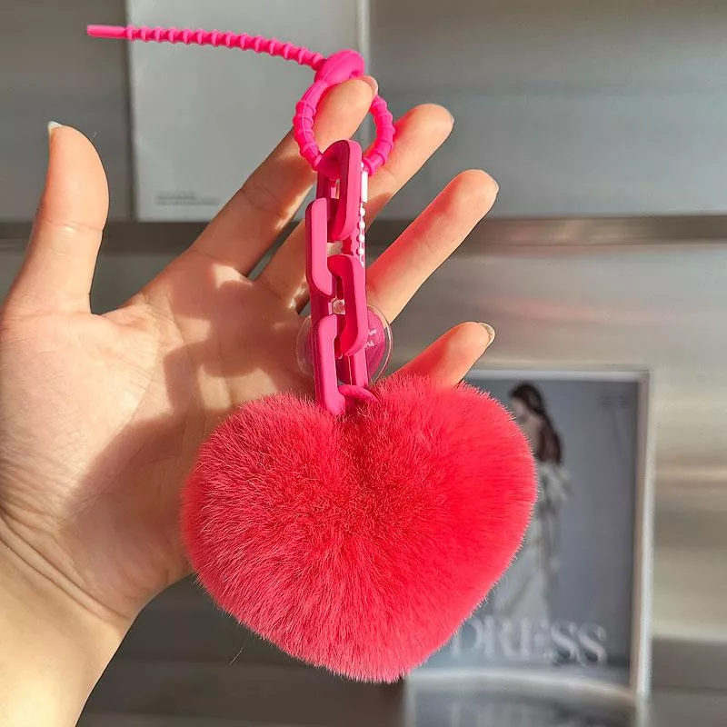 Korean Cartoon Cute Natural Rabbit Fur Heart Bag Charm Chain Keychain Bag Pendant Women Girl Bag Cars Fluffy Keyring Gifts Korean Cartoon Cute Natural Rabbit Fur Heart Bag Charm Chain Keychain Bag Pendant Women Girl Bag Cars Fluffy Keyring Gifts