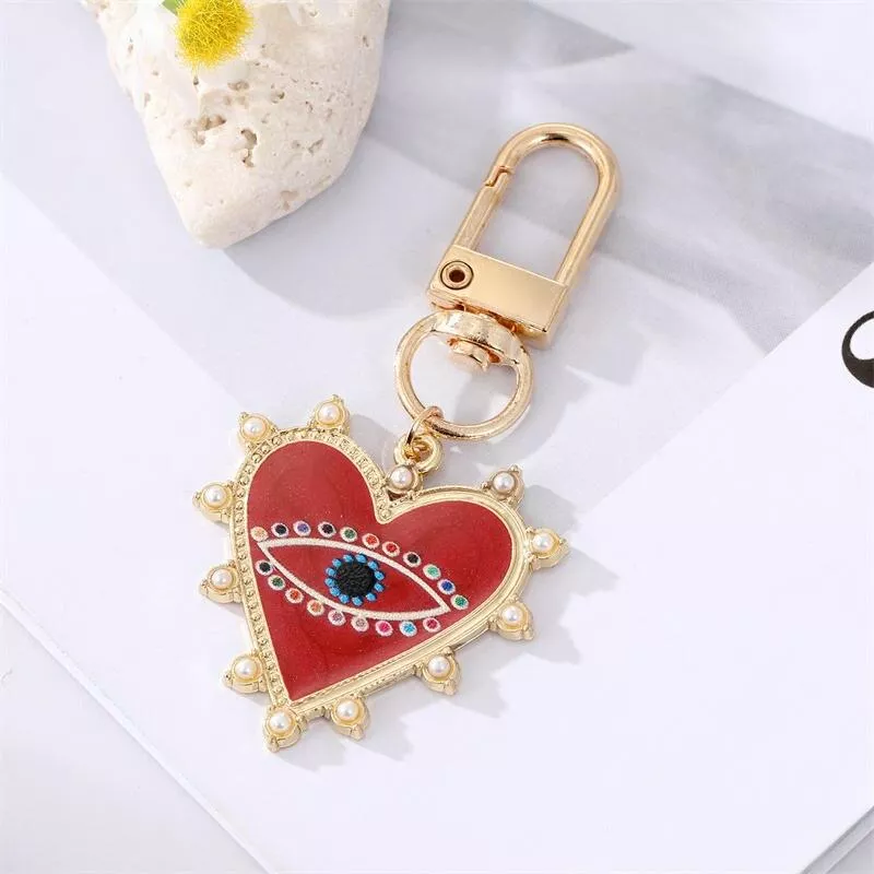 Rainbow Pearl Heart Evil Eye Couple Keychain For Friend Lovers Gift Blue Eye Bag Car Airpods Box Keyring Valentine's Day Jewelry Rainbow Pearl Heart Evil Eye Couple Keychain For Friend Lovers Gift Blue Eye Bag Car Airpods Box Keyring Valentine's Day Jewelry