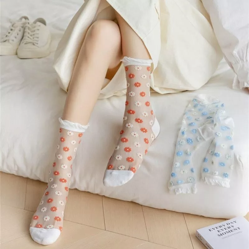 Japanese Korean Floral Print Women Socks Summer Ultra-thin Transparent Crystal Silk Socks Harajuku Retro Girls Kawaii Cute Socks Japanese Korean Floral Print Women Socks Summer Ultra-thin Transparent Crystal Silk Socks Harajuku Retro Girls Kawaii Cute Socks
